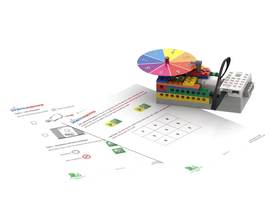 Junior Robotics Coder spinning wheel model with learning worksheets