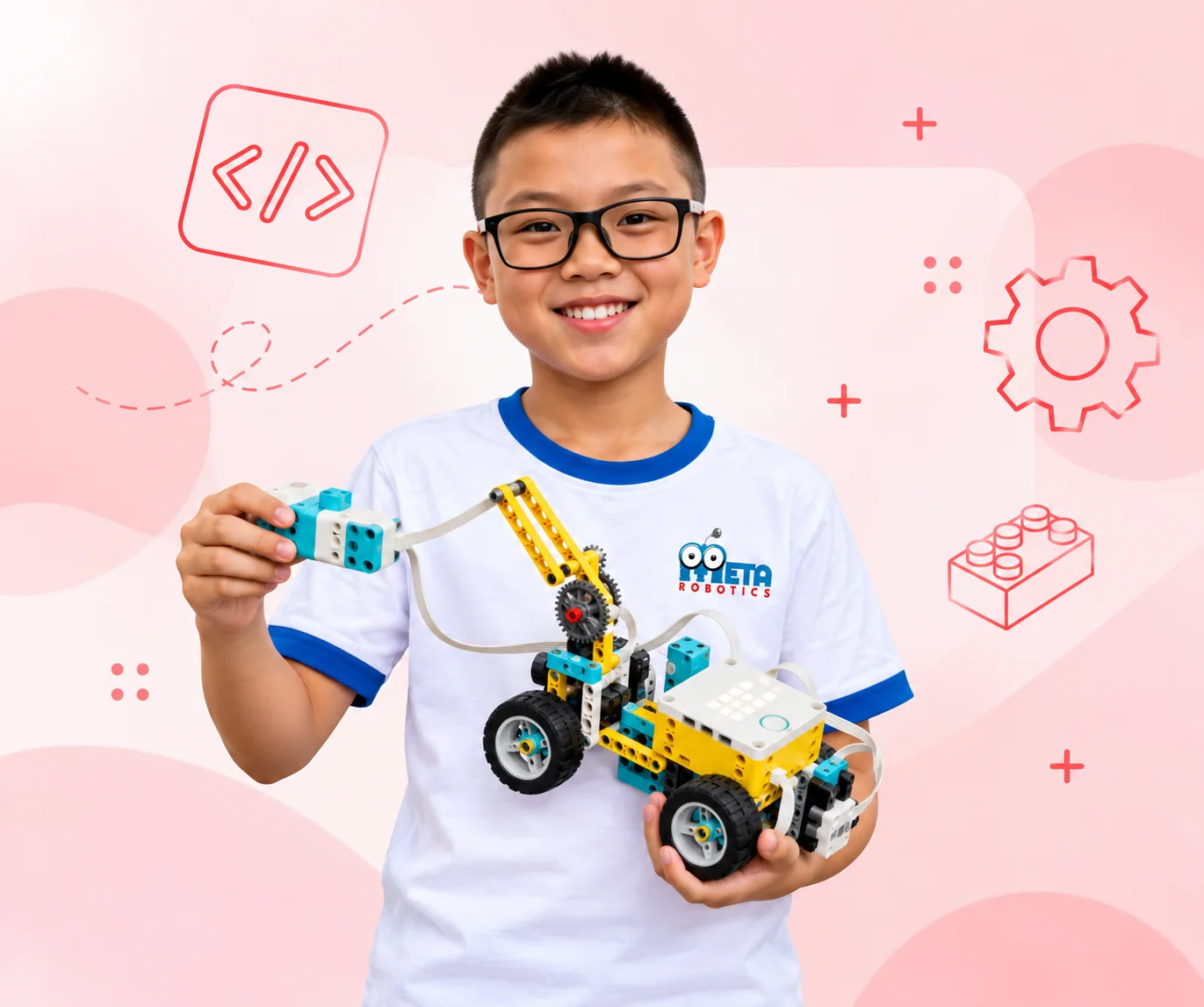 King student holding an advanced robotics model