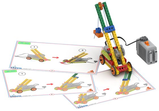 Mobile Crane model with step-by-step build cards — Junior Builder