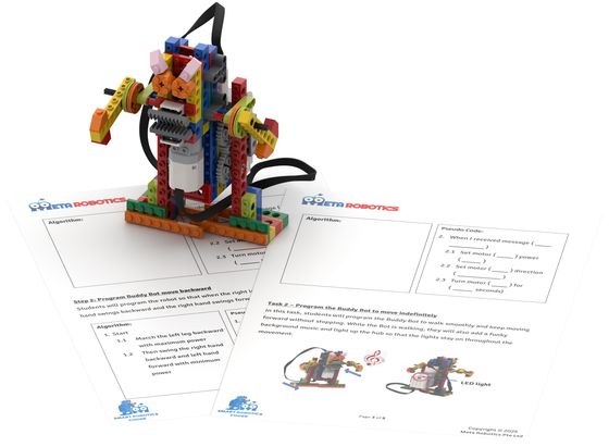 Buddy Bot walking robot with algorithm worksheets — Smart Robotics Coder
