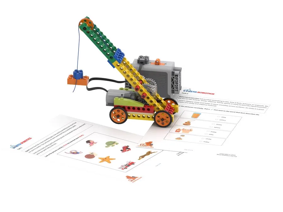 Junior Builder crane model with learning worksheets